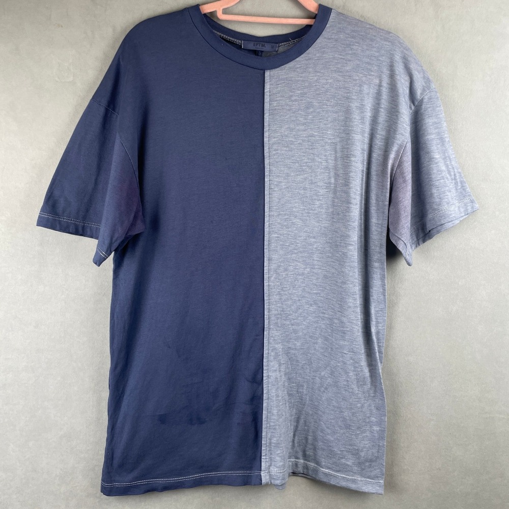 EPTM Men Split Panel T-Shirt Custom Dye Blue Gray Two Tone Streetwear USA M Read